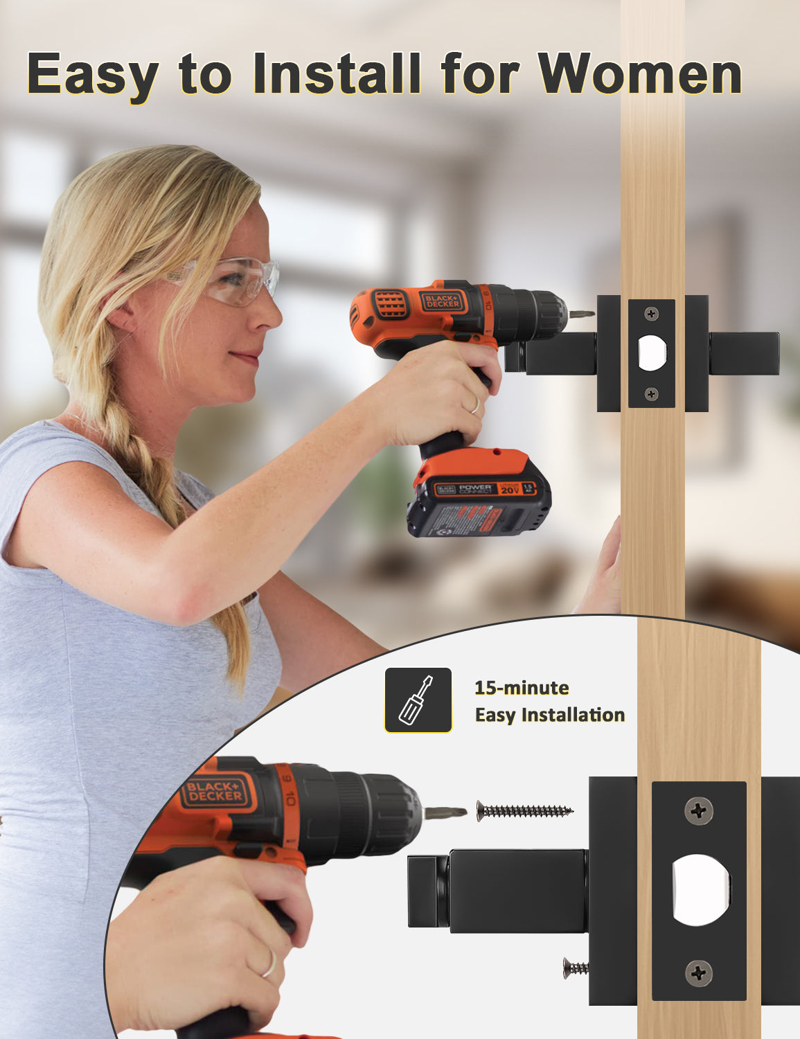 Durable matte black privacy lever set with minimalist square styling and easy installation