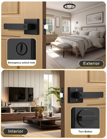 Tinewa privacy interior door handle in matte black finish with turn-button lock