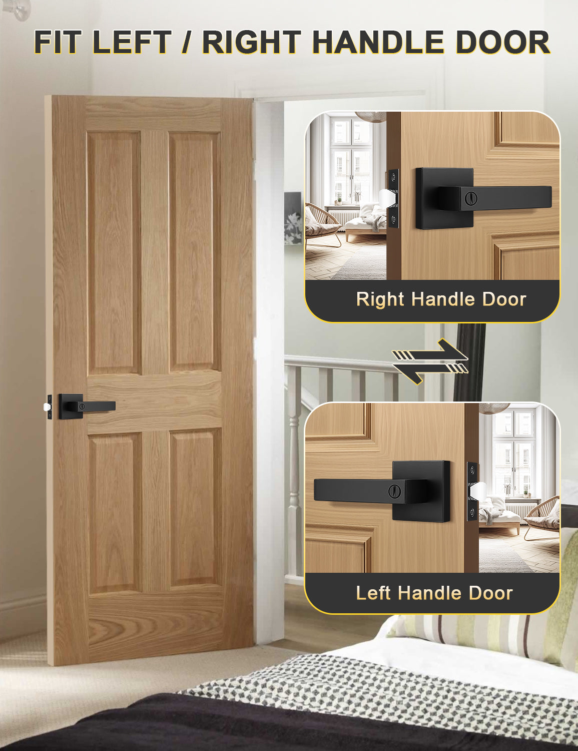 Reversible door lever for left or right-handed doors with privacy locking function