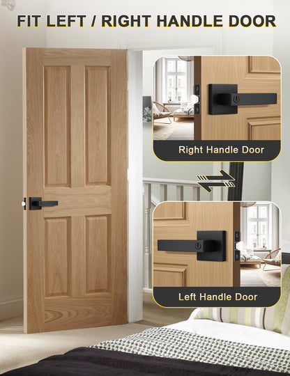 Reversible door lever for left or right-handed doors with privacy locking function