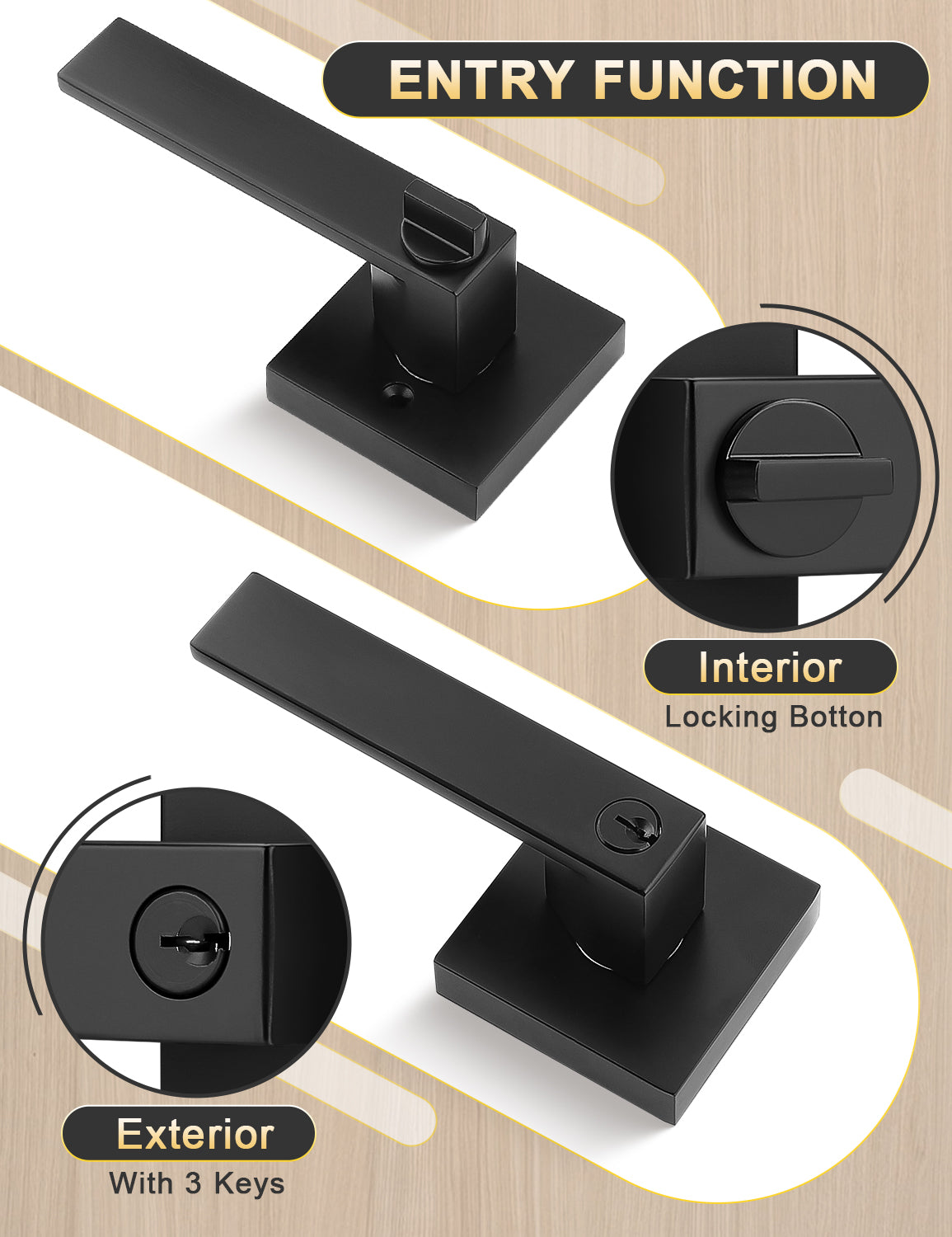 Matte black entry door handle with keyed lock for front or exterior doors
