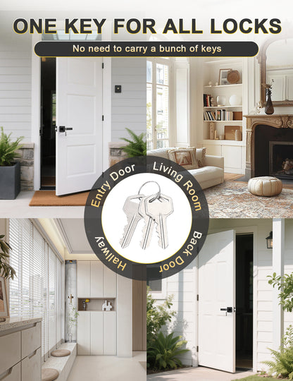 Tinewa Keyed Alike Entry Door Levers with Lock, Matte Black Door Lockset, Entrance Door Handles for Bedroom, Bathroom and Front Door (Each with 3 Keys)