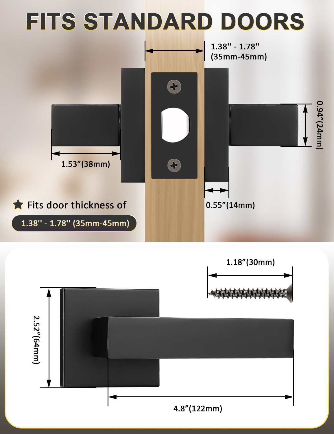 Contemporary interior passage handle with clean square base and smooth curved lever