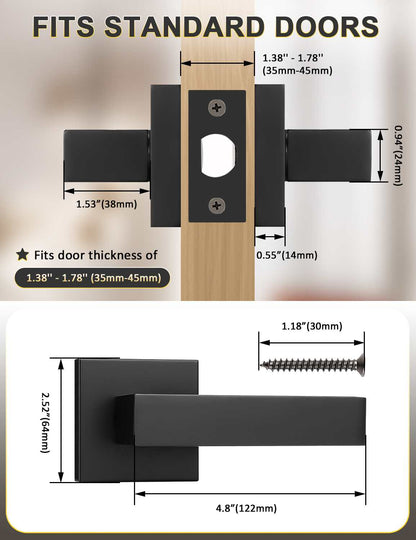Contemporary interior passage handle with clean square base and smooth curved lever