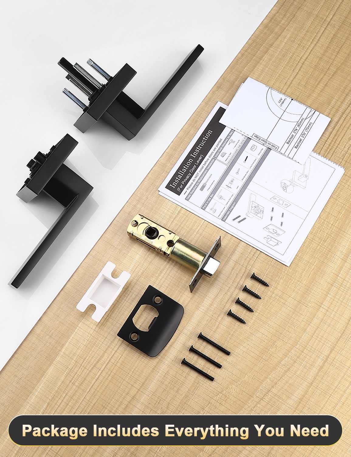 Reversible square lever door handle in black finish for left or right-handed doors