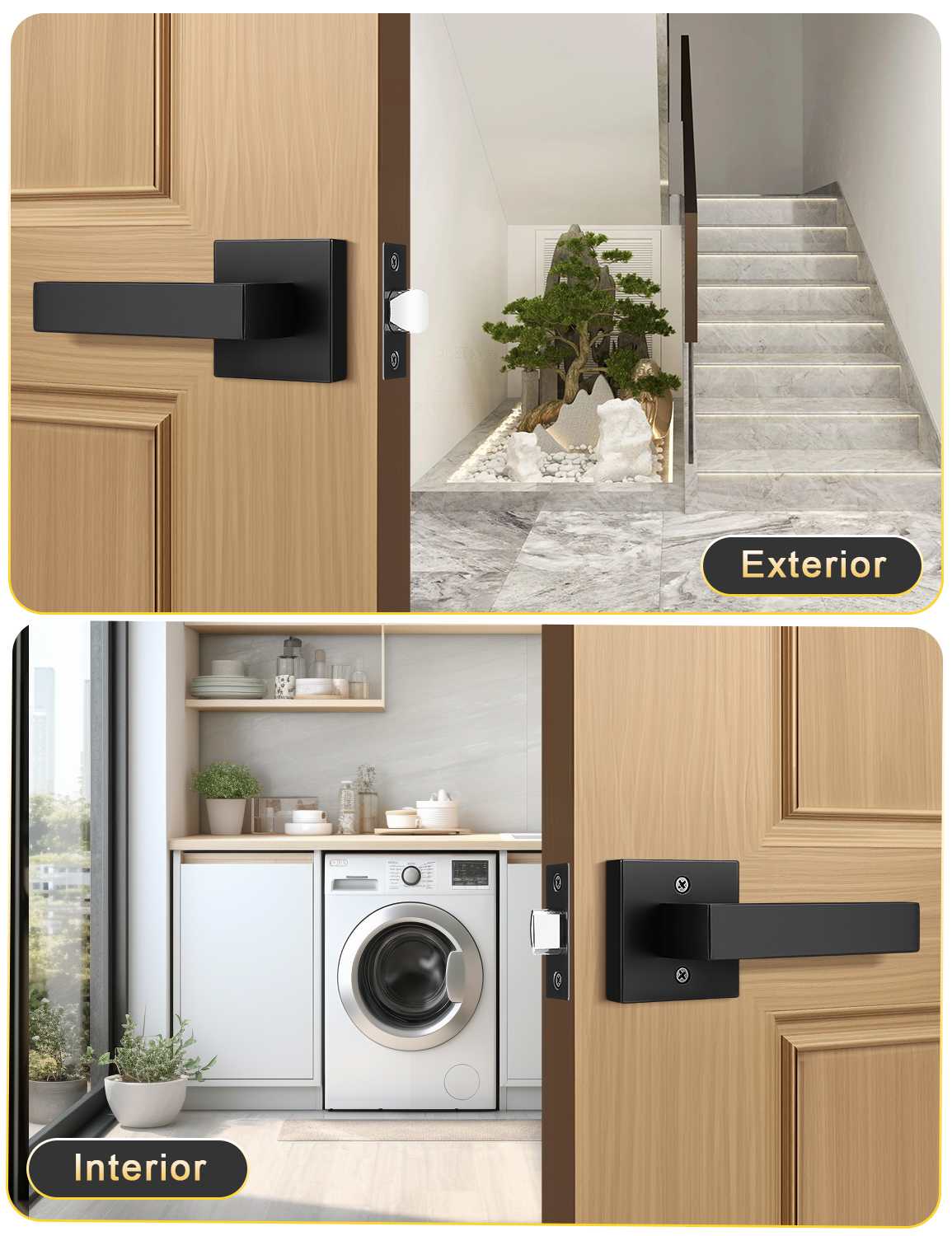 Contemporary interior passage handle with clean square base and smooth curved lever