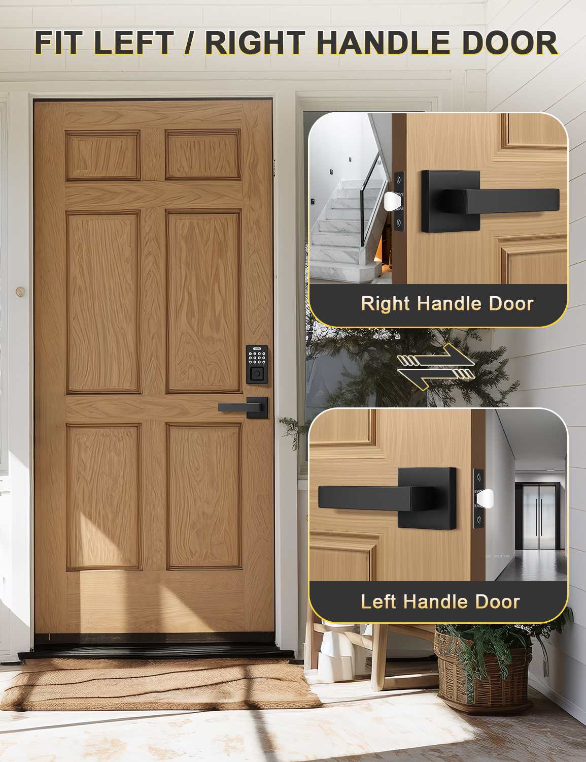 Tinewa keyless black door handle with non-locking function for hall or closet use