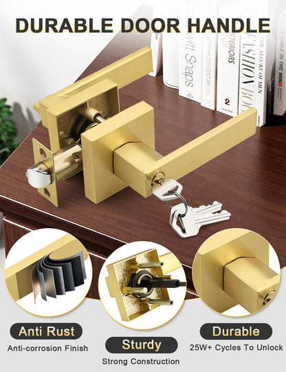 Heavy-duty brushed gold square entrance door handle for long-lasting use