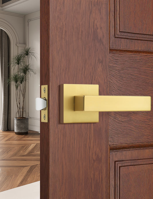 Tinewa gold square lever handle with modern keyless design for interior passage doors