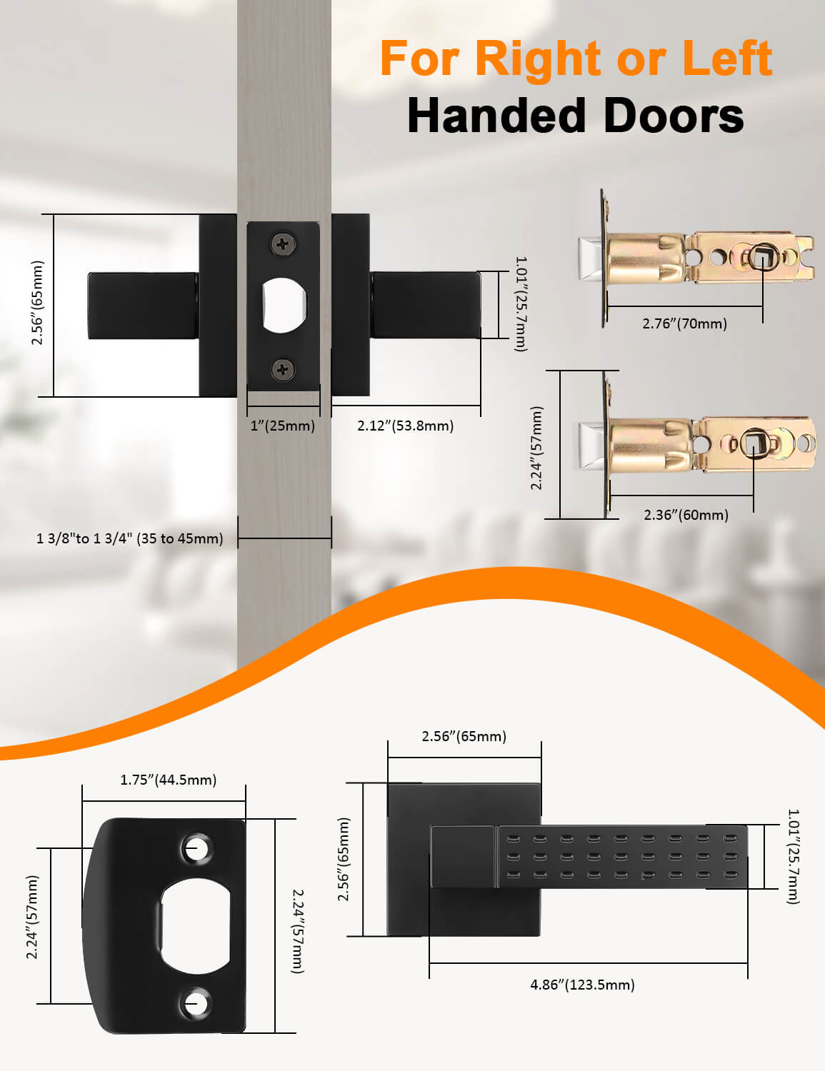 Tinewa Passage Black Door Handle, Heavy Duty Door Lever Set for Closet and Hallway(1-10 pack)