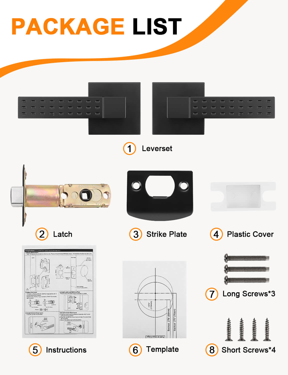 Tinewa Passage Black Door Handle, Heavy Duty Door Lever Set for Closet and Hallway(1-10 pack)