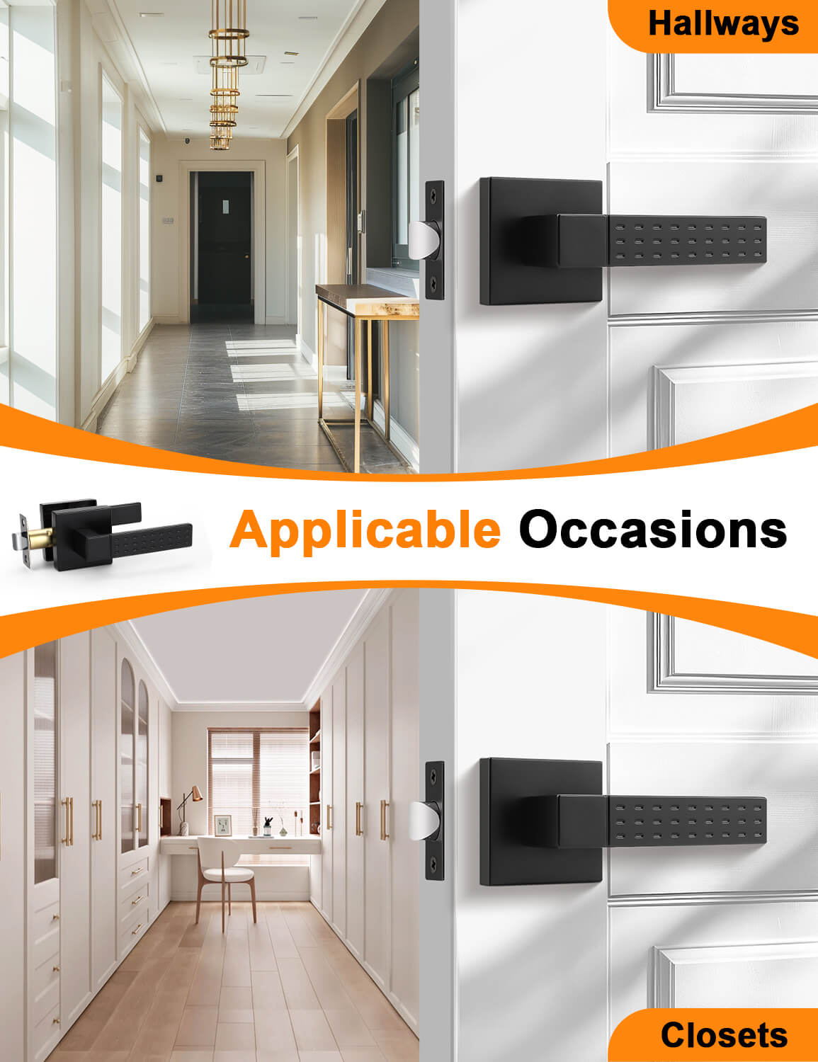 Tinewa Passage Black Door Handle, Heavy Duty Door Lever Set for Closet and Hallway(1-10 pack)