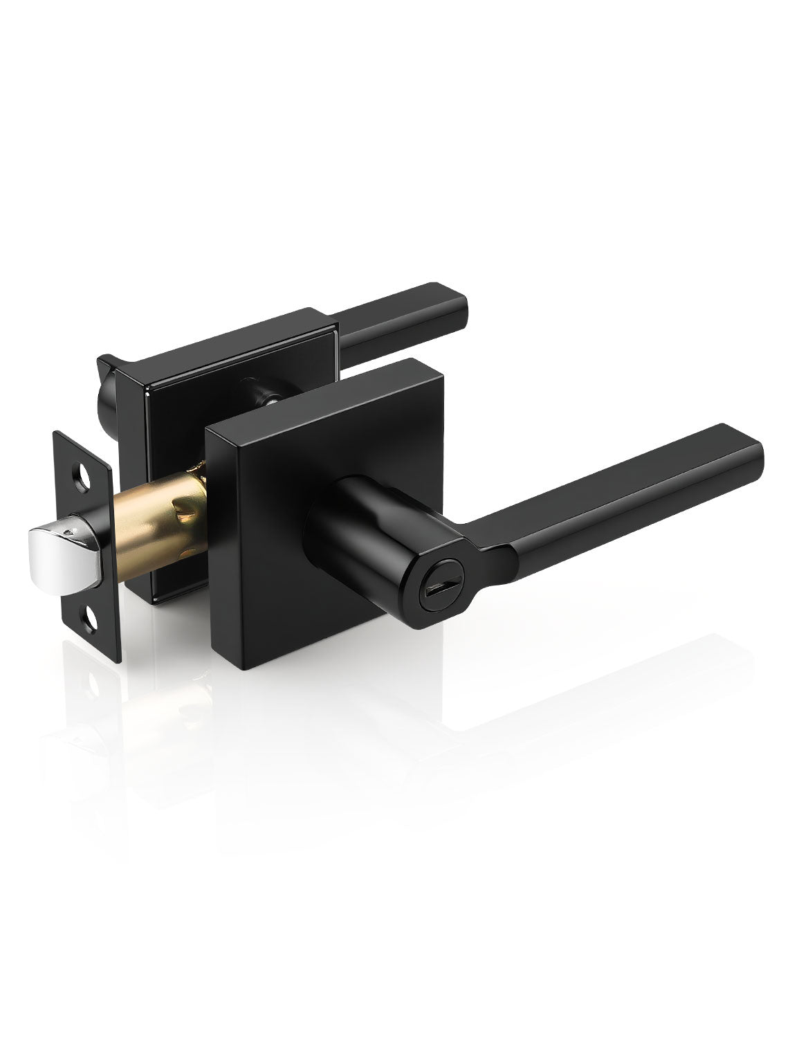 Matte black square privacy door lever, modern locking handle for bedroom and bathroom doors