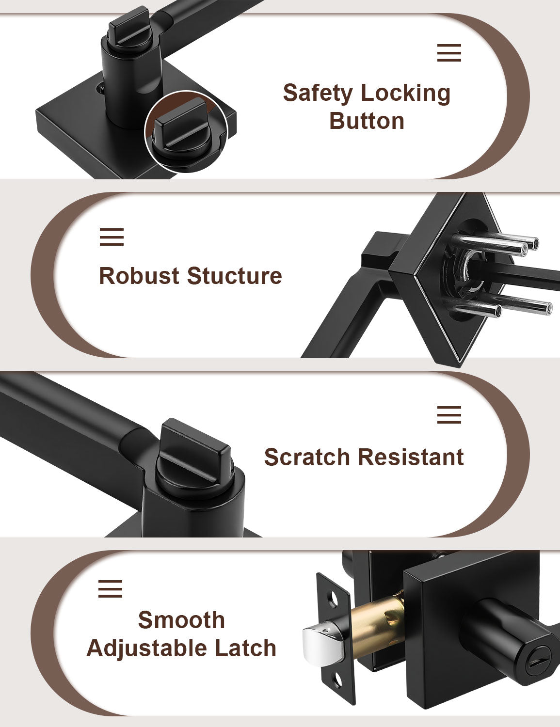 Heavy-duty matte black privacy door handle with solid metal construction