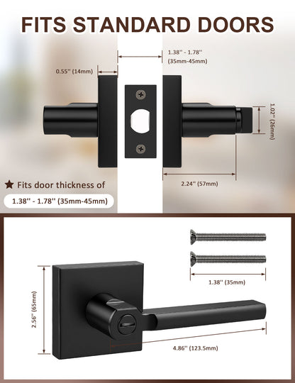 Square privacy door lever fits standard US interior doors