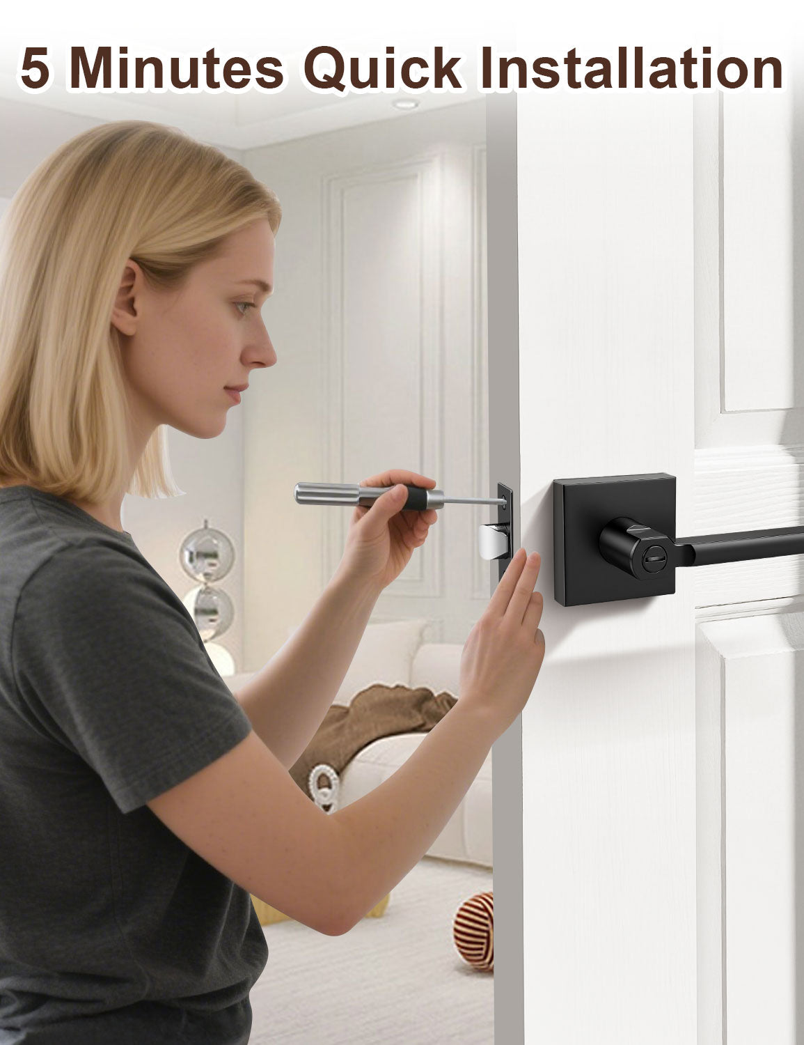 Easy installation square privacy door lever with included hardware