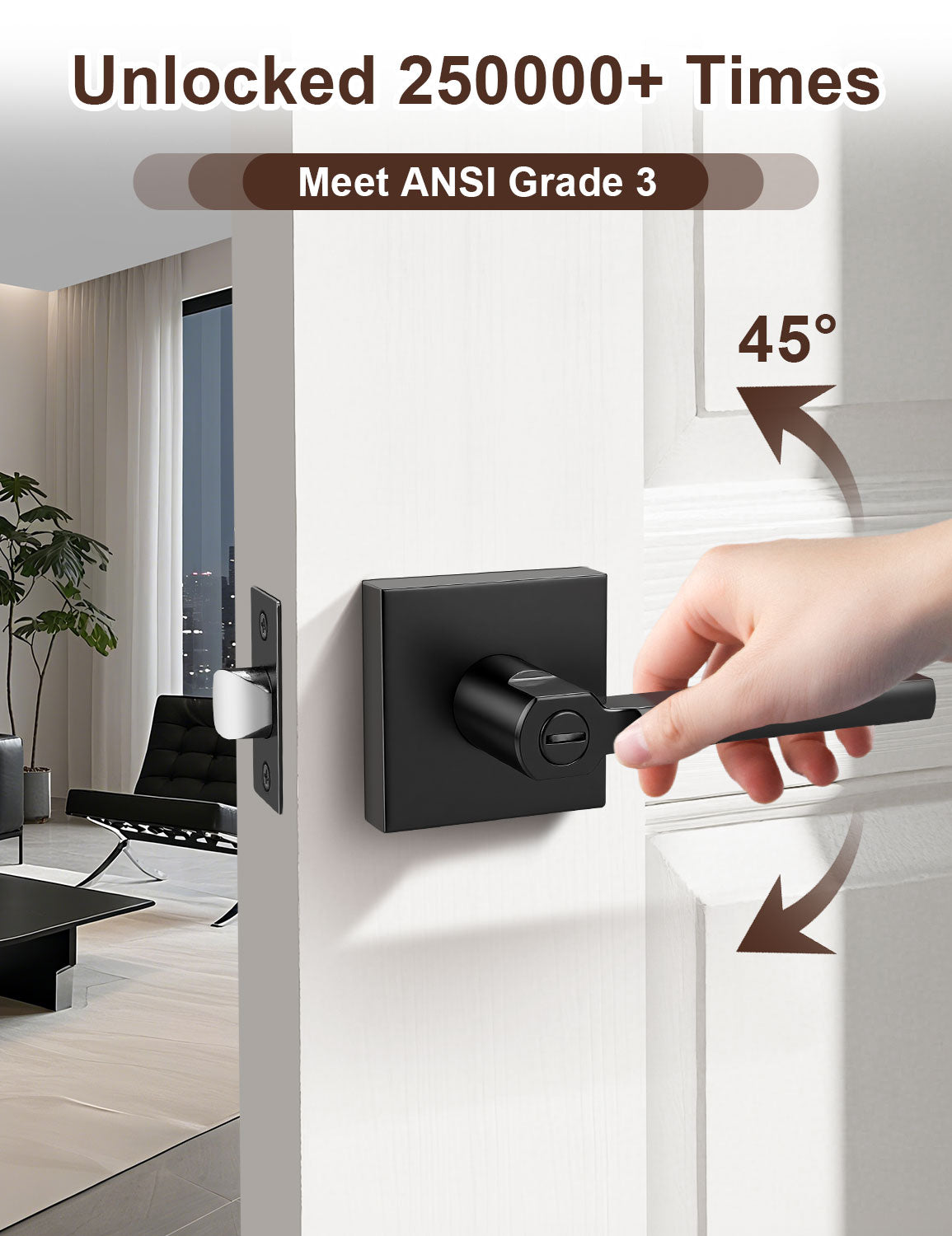 ANSI Grade certified square privacy door lever for durability