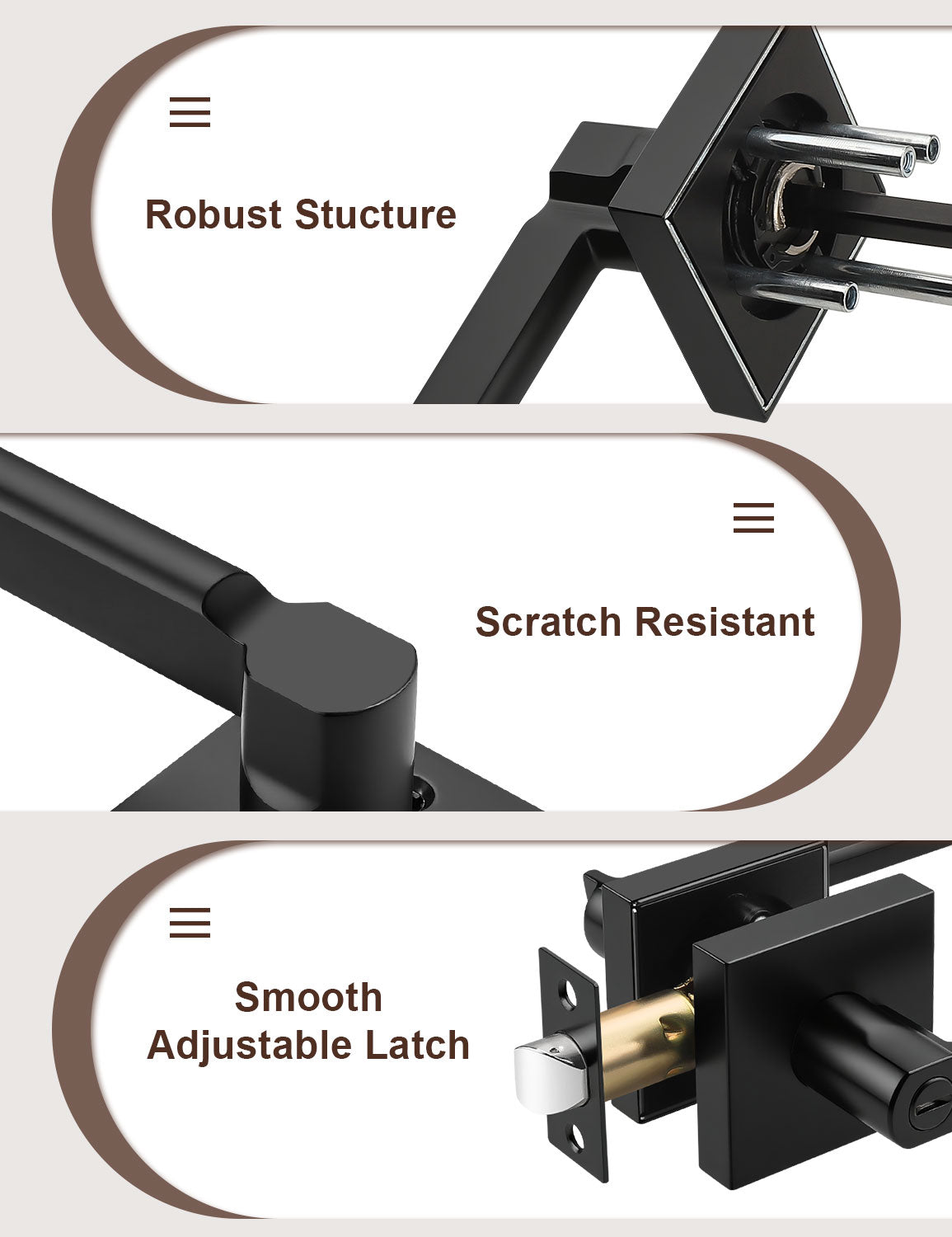 Heavy-duty matte black passage door handle with solid metal construction