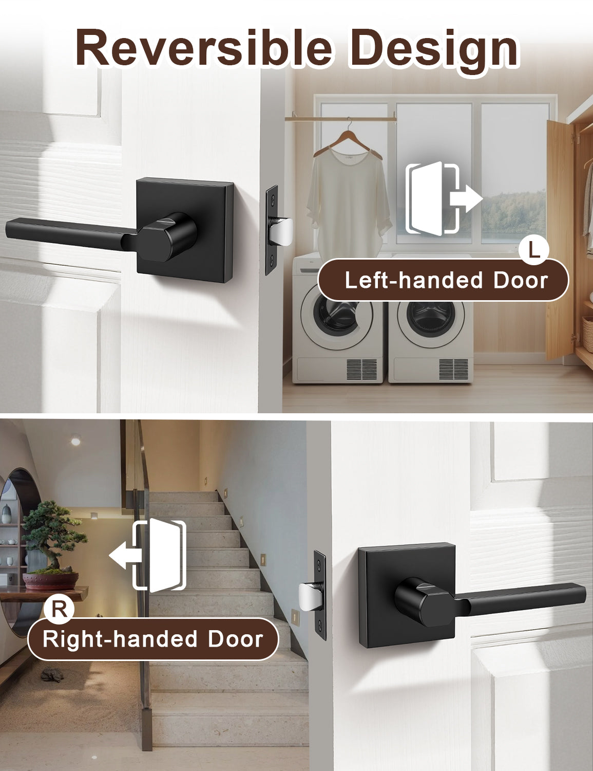 Reversible matte black passage door lever for left and right handed doors