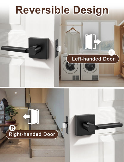 Reversible matte black passage door lever for left and right handed doors