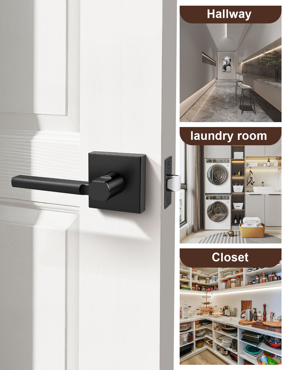 Matte black passage door lever for hallway and closet doors