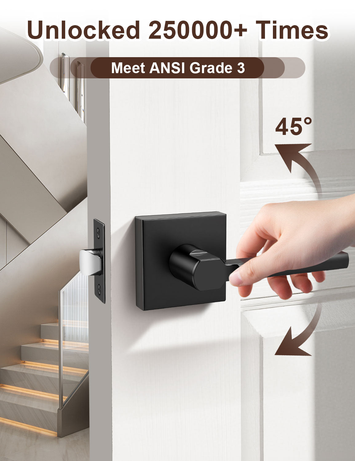 ANSI Grade certified square passage door lever for durability