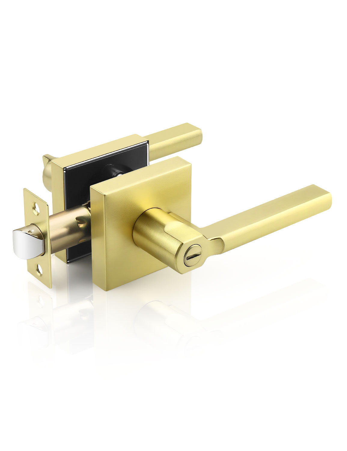 Brushed gold square privacy door lever with modern minimalist design for bedroom and bathroom doors