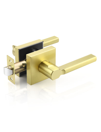 Brushed gold square passage door lever, modern non-locking handle for interior doors