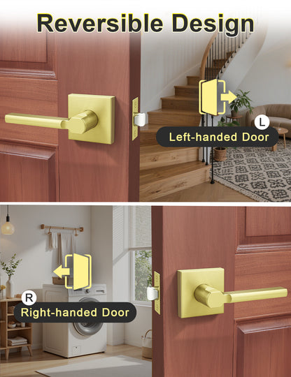 Reversible brushed gold passage door lever for left and right handed doors