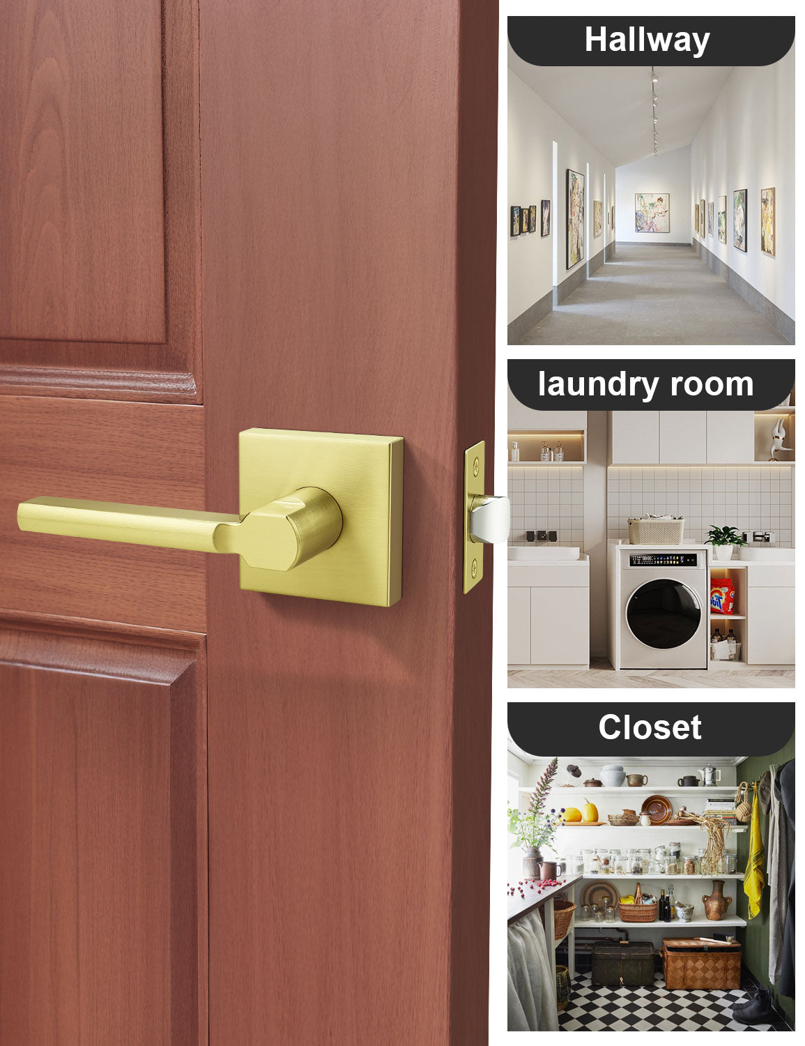 Brushed gold passage door lever for hallway and closet doors