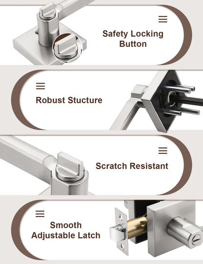 Heavy-duty brushed nickel privacy door handle with solid metal construction