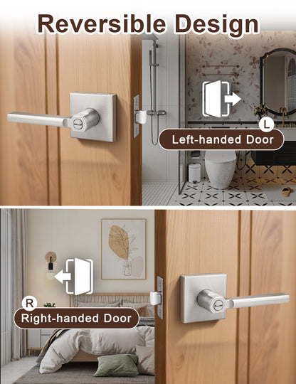 Reversible brushed nickel privacy door lever for left and right handed doors