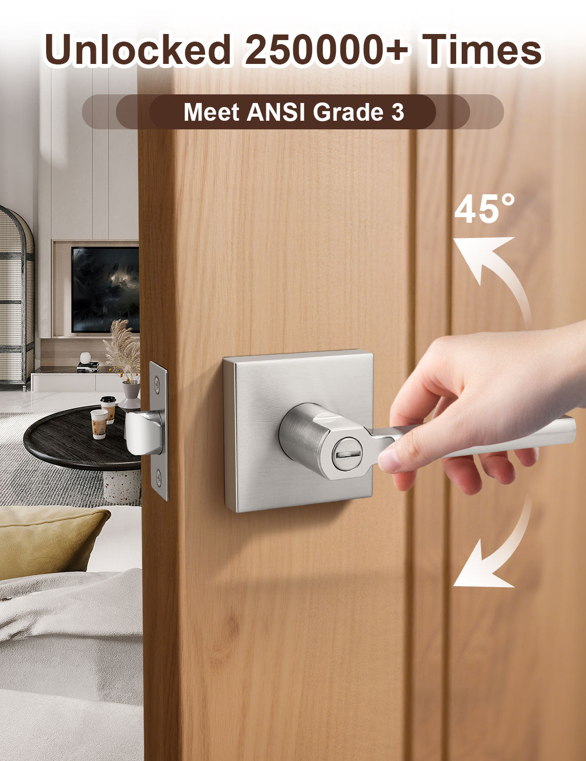 ANSI Grade certified square privacy door lever for durability