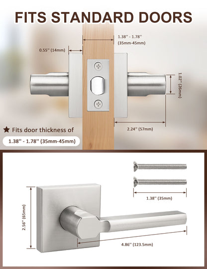 Square passage door lever fits standard US interior doors