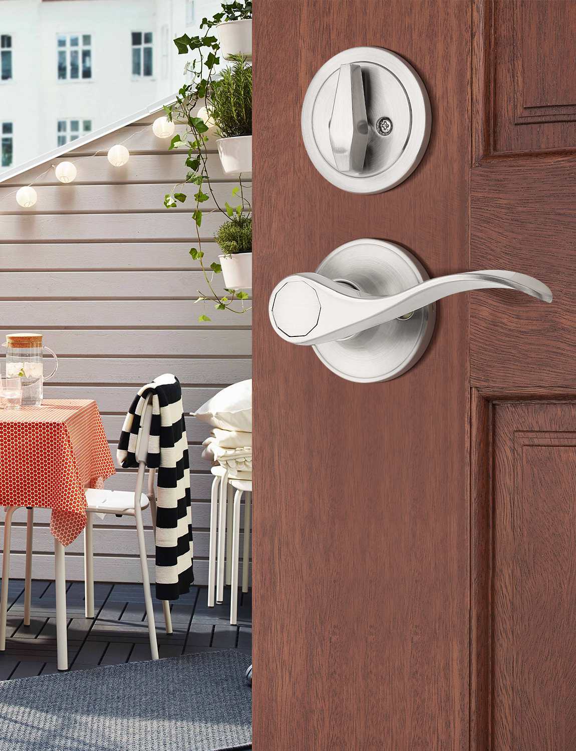 Front Door Handle and Deadbolt Set, Satin Nickel Front Door Lock Set with Reversible Handle Lever, Entry Door Locksets with Deadbolt Single Cylinder, Reversible Handlesets - Tinewa