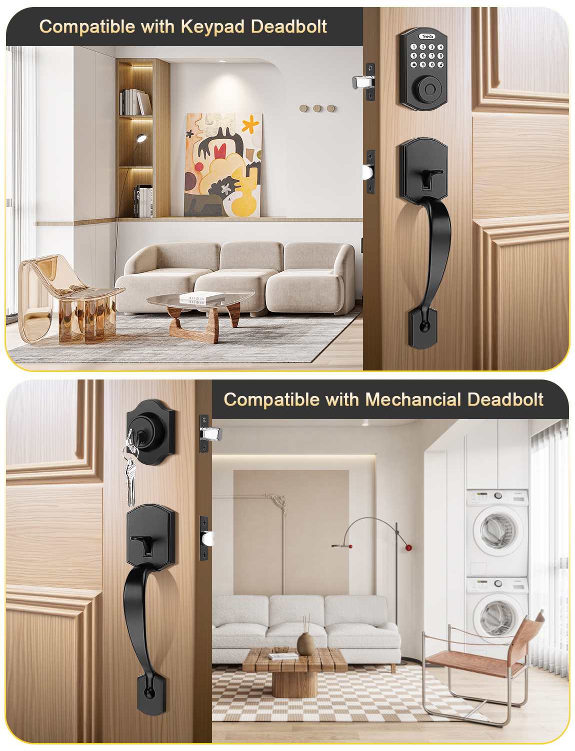 Lower half front entry handle in matte black, compatible with electronic deadbolts