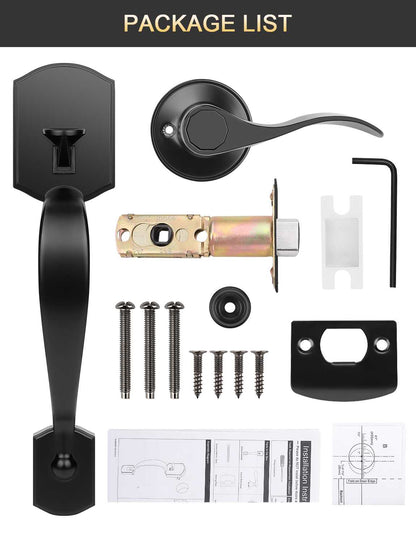 Tinewa Camelot-style handle for front doors with drop interior and elegant lever