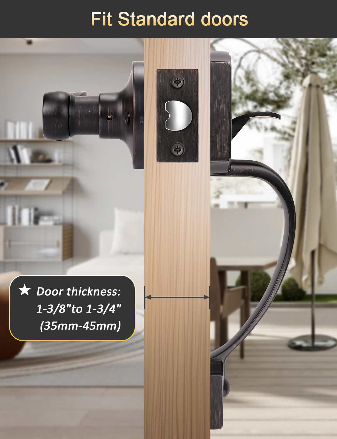 Electronic front door deadbolt with Camelot style handle and easy installation