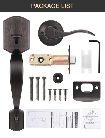 Elegant oil-rubbed bronze front door hardware set with push-button lock