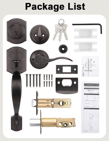 Front Door Handle and Deadbolt Set, Camelot Trim Lower Half Handleset, Oil-rubbed Bronze Finish, Upgated Entry Door Handle with Accent Wave Door Lever with Reversible Handle Lever