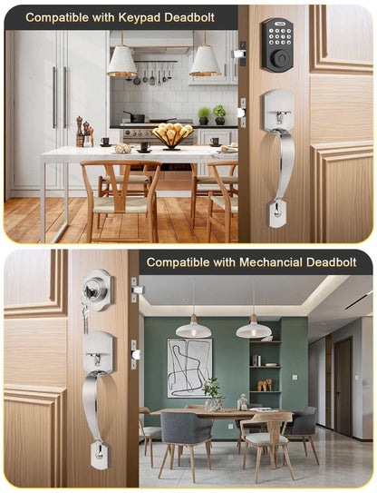Tinewa entry door handle in satin finish with wave lever and classic styling