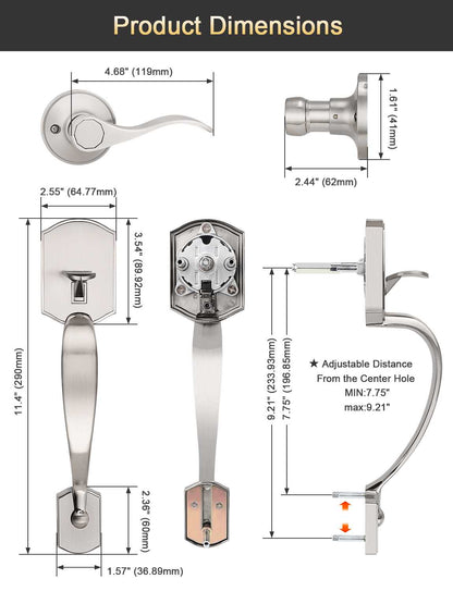 Tinewa satin nickel entry handle designed for standard doors with modern wave lever