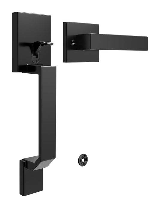 Tinewa Square Front Door Handle with Classic Door Lever, Upgrated Exterior Door Entry Handle No Lock, Reversible for Left & Right Handed  1 Pack