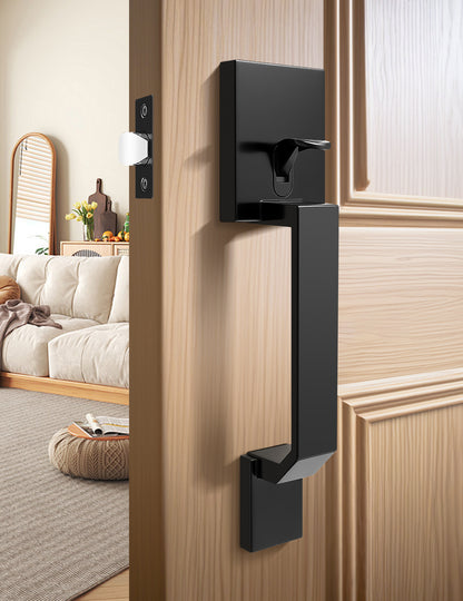 Tinewa Square Front Door Handle with Classic Door Lever, Upgrated Exterior Door Entry Handle No Lock, Reversible for Left & Right Handed  1 Pack