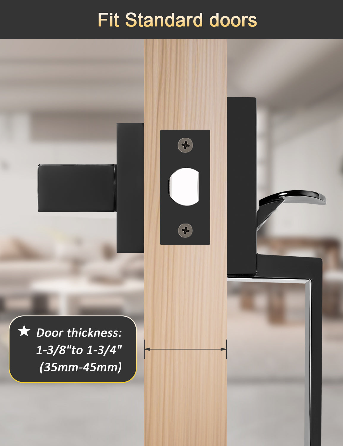 Tinewa Square Front Door Handle with Classic Door Lever, Upgrated Exterior Door Entry Handle No Lock, Reversible for Left & Right Handed  1 Pack