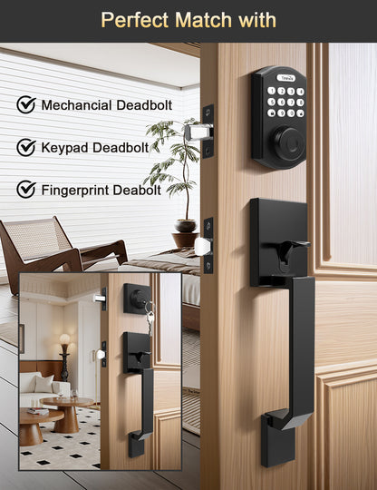 Tinewa Square Front Door Handle with Classic Door Lever, Upgrated Exterior Door Entry Handle No Lock, Reversible for Left & Right Handed  1 Pack