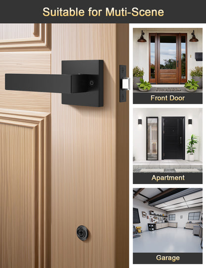 Tinewa Square Front Door Handle with Classic Door Lever, Upgrated Exterior Door Entry Handle No Lock, Reversible for Left & Right Handed  1 Pack
