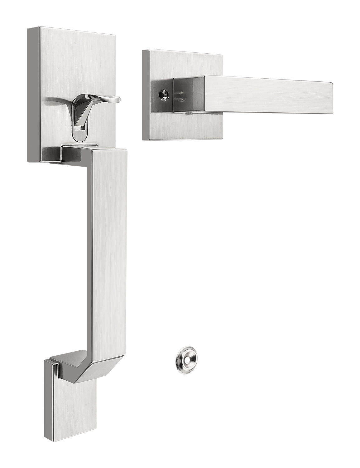 Tinewa Square Front Door Handle with Classic Door Lever, Upgrated Exterior Door Entry Handle No Lock, Reversible for Left & Right Handed  1 Pack