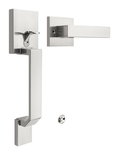 Tinewa Square Front Door Handle with Classic Door Lever, Upgrated Exterior Door Entry Handle No Lock, Reversible for Left & Right Handed  1 Pack