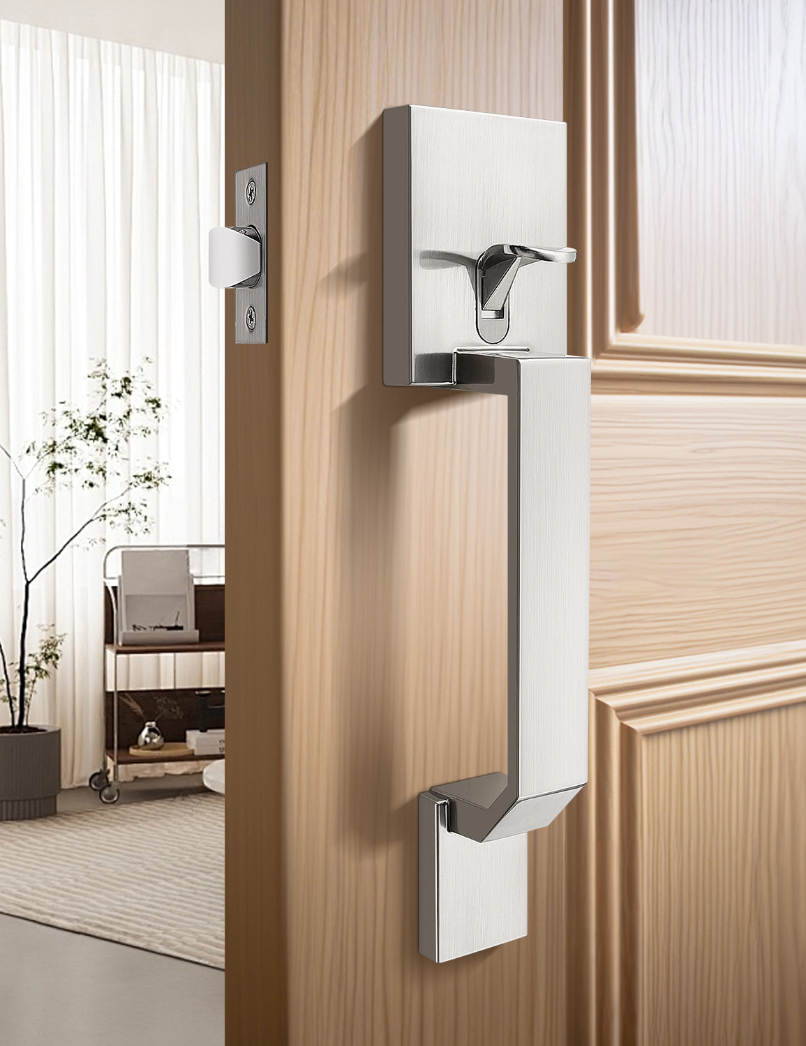 Tinewa Square Front Door Handle with Classic Door Lever, Upgrated Exterior Door Entry Handle No Lock, Reversible for Left & Right Handed  1 Pack